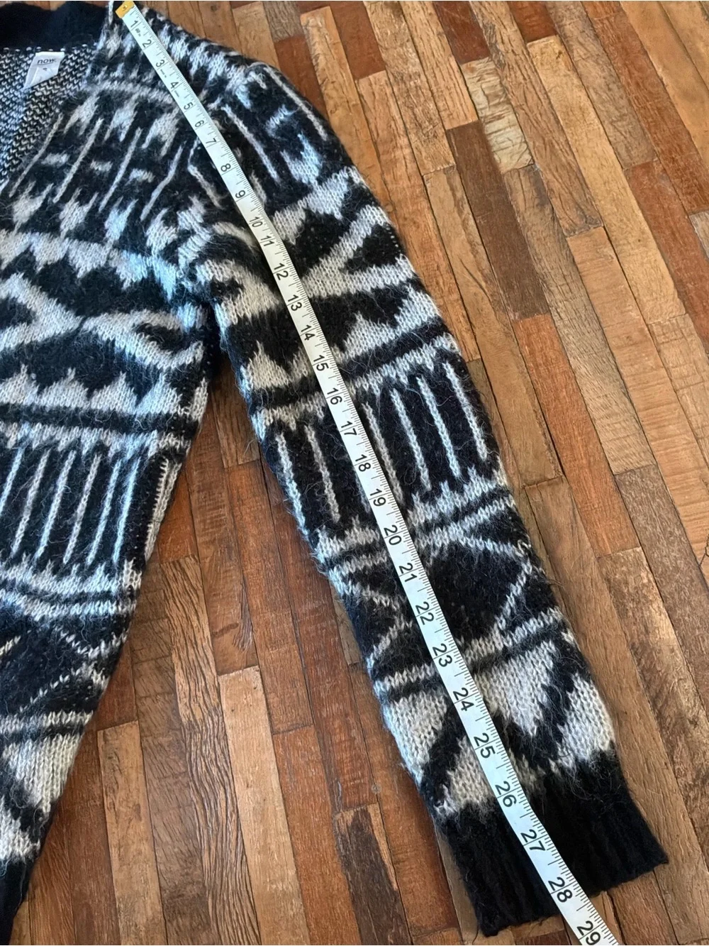 Men's Black & Cream Geometric Open-Front Cardigan